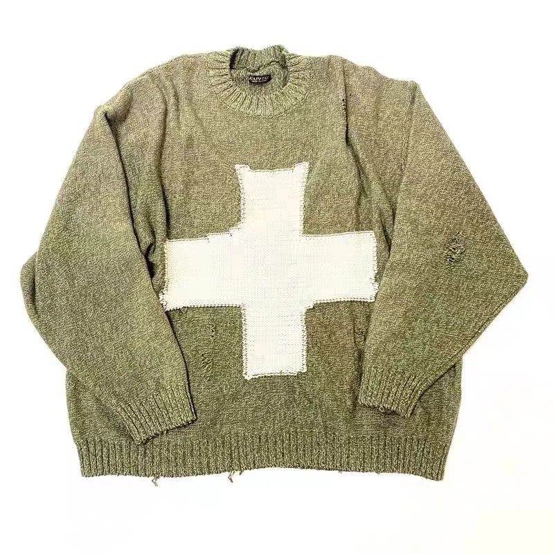 

KAPITAL 21AW Cross Hole Pullovers Round Neck Long Sleeved Sweater For Men And Women