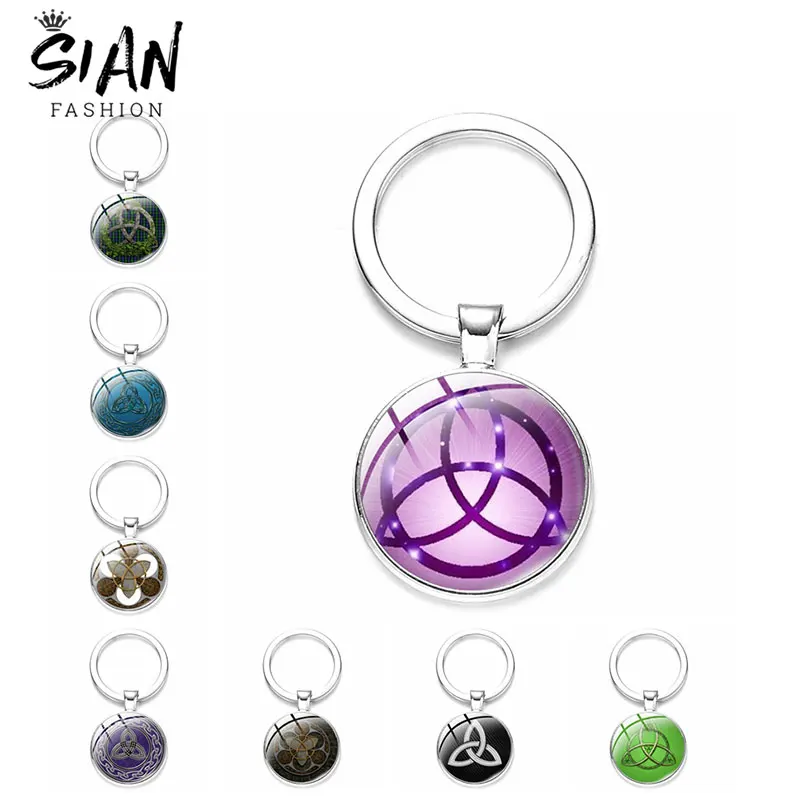 

Witch Knot Pagan Wheel of The Year Keychains Pentagram Protection Star Amulets Keyring Lucky Charms Glass Dome Key Holders Gift