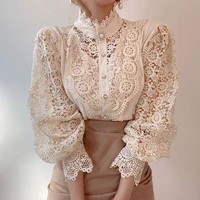 2022 autumn winter new style shirt womens lace long sleeved stand up collar cotton all match blouse shirt womens shirts