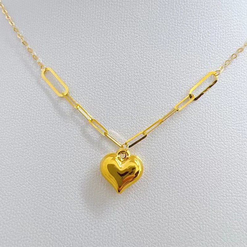 

New Real 18K Gold Pendant Necklace Pure AU750 Chubby Heart Simple Style Fine Jewelry Gifts for Women PN055