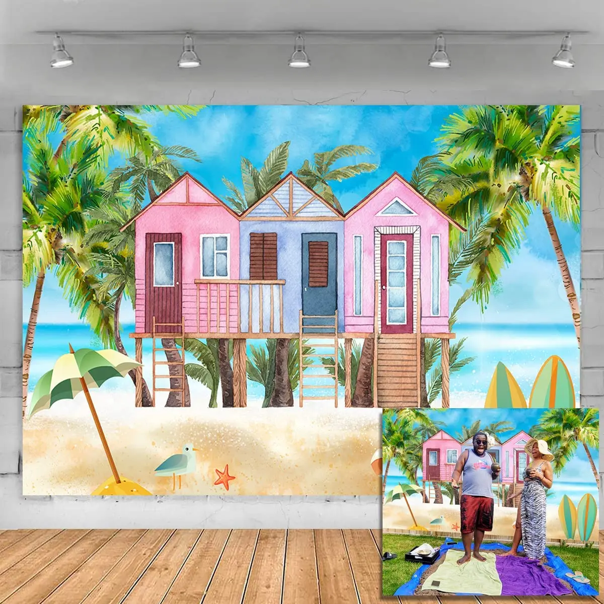 

Летний фото фон для вечерние фотография фон для пляжа раздевалка скейтборд детский портрет фото стенд