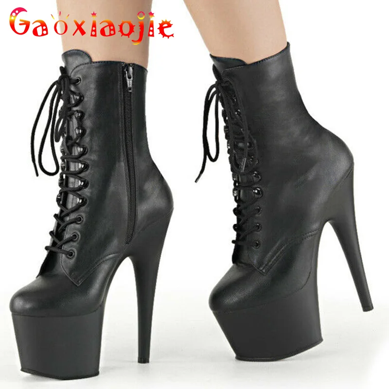 

Pole Dance Boots Catwalk Shoes Round Toe Heels Stripper Platform Women Ankle Boots Lace-up Zip Roman Lady Boots Knight Boots