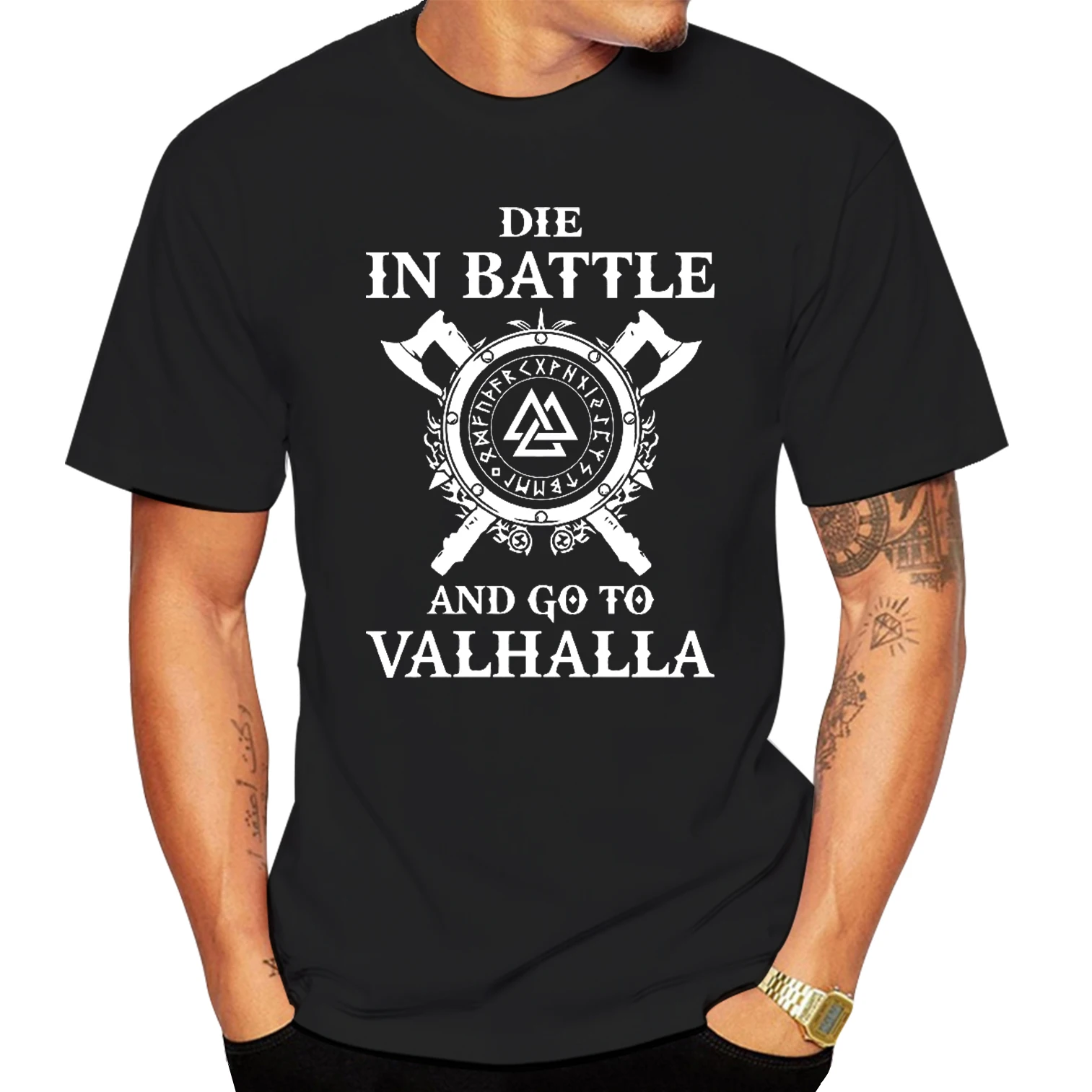

Summer New Viking 3D Print T-shirt Men's DIE IN BATTLE Letter O Neck Short Sleeve Oversized Punk Tshirt Men Clothes camisetas