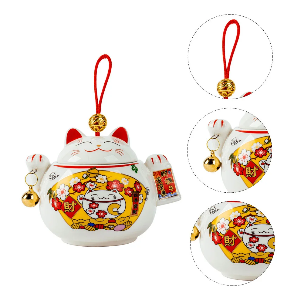 

Ceramic Canister Tea Storage Loose Container Jar Cat Sealedcoffee Kitchencan Seal Shui Sugar Tank Porcelain Sculpture Ornament