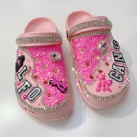 thick bottom luxury rhinestone slippers women full diamonds letter charms for clogs girl pink sandals outdoor slides eva shoes