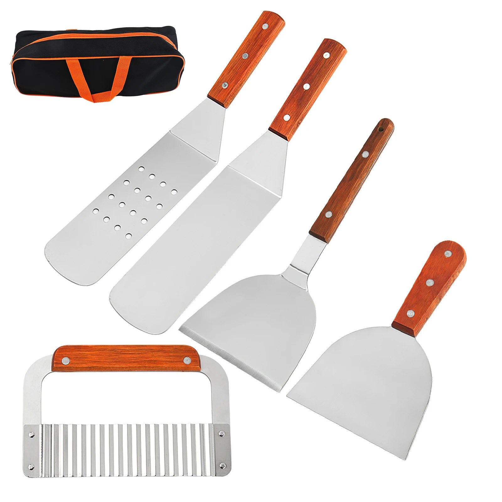 

5pcs Stainless Steel BBQ Tools Set With Scraper Spatula Barbecue Grilling Cooking Utensil Accessories Camping Outdoor Tool Set