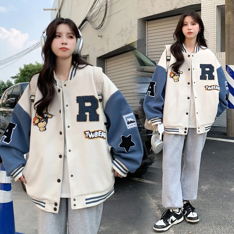 

Lamb Wool Bomber Jacket Women Oversized Harajuku Fashion Baseball Coat Jacket Female Y2k Streetwear Spring Autumn Bomber Outwear