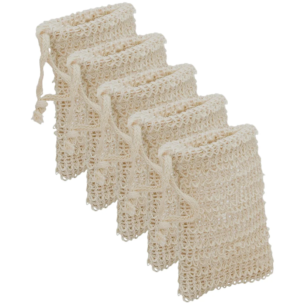 

5 Pcs Exfoliating Bath Bags Dual Purpose Soap Foaming Net Pouches Cotton Linen Bathing Supply Saver