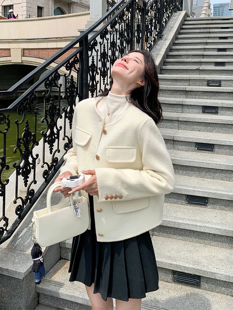 Осень-зима 2024 новое белое однобортное корейское изящное двустороннее