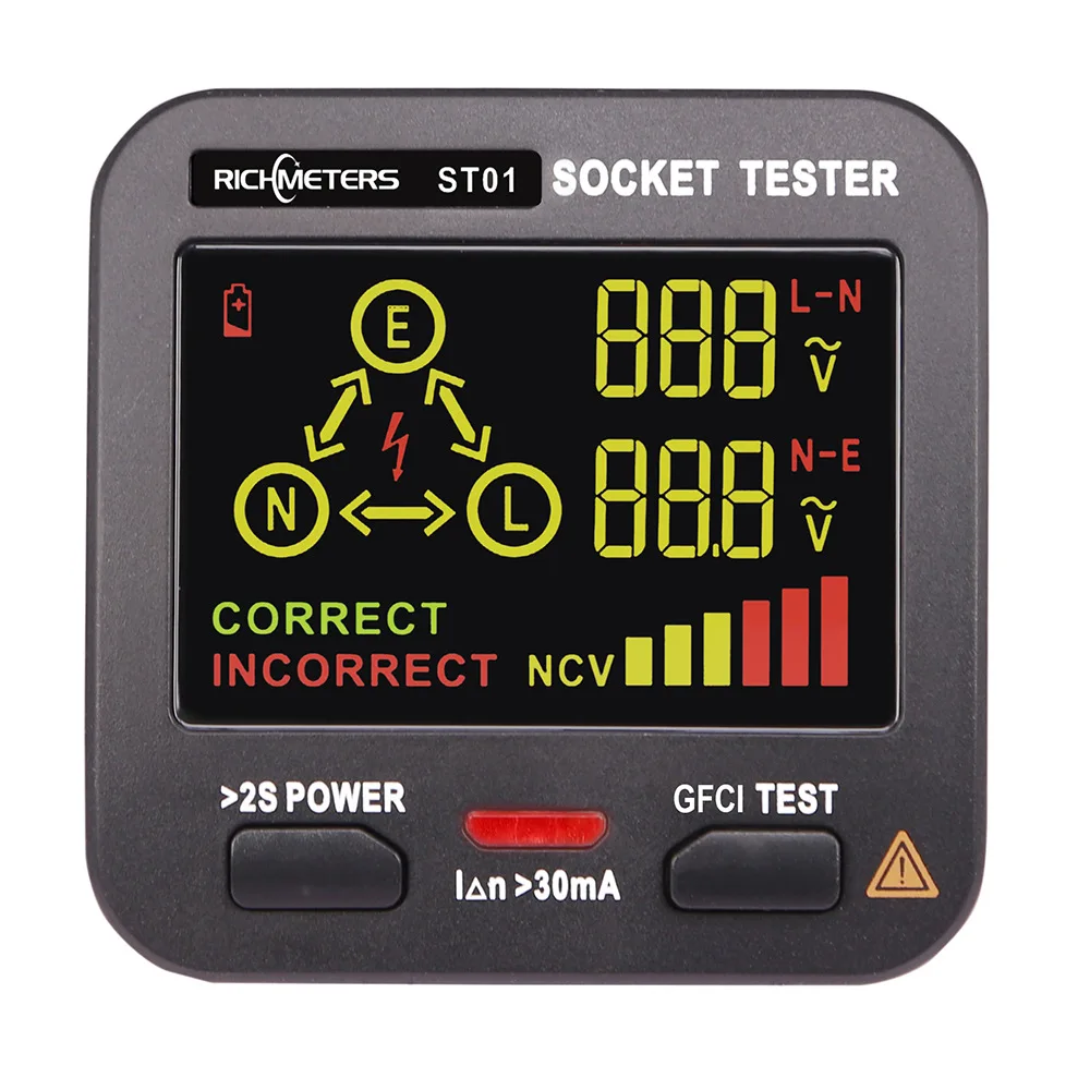 

Richmeters St01 Digital Display Socket Tester Electrician Power Polarity Phase Detector Leakage Protection