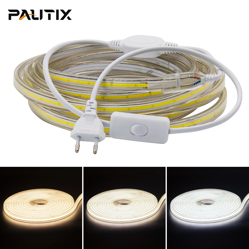 

PAUTIX AC 110V 220V COB LED Strip IP67 Outdoor Waterproof High Density Dimmable 320 LEDs/m 3000K 4000K 6000K Led Light for Decor