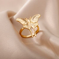 cute vintage big butterfly rings for women stainless steel gold color wedding ring aesthetic jewelry gift bague femme