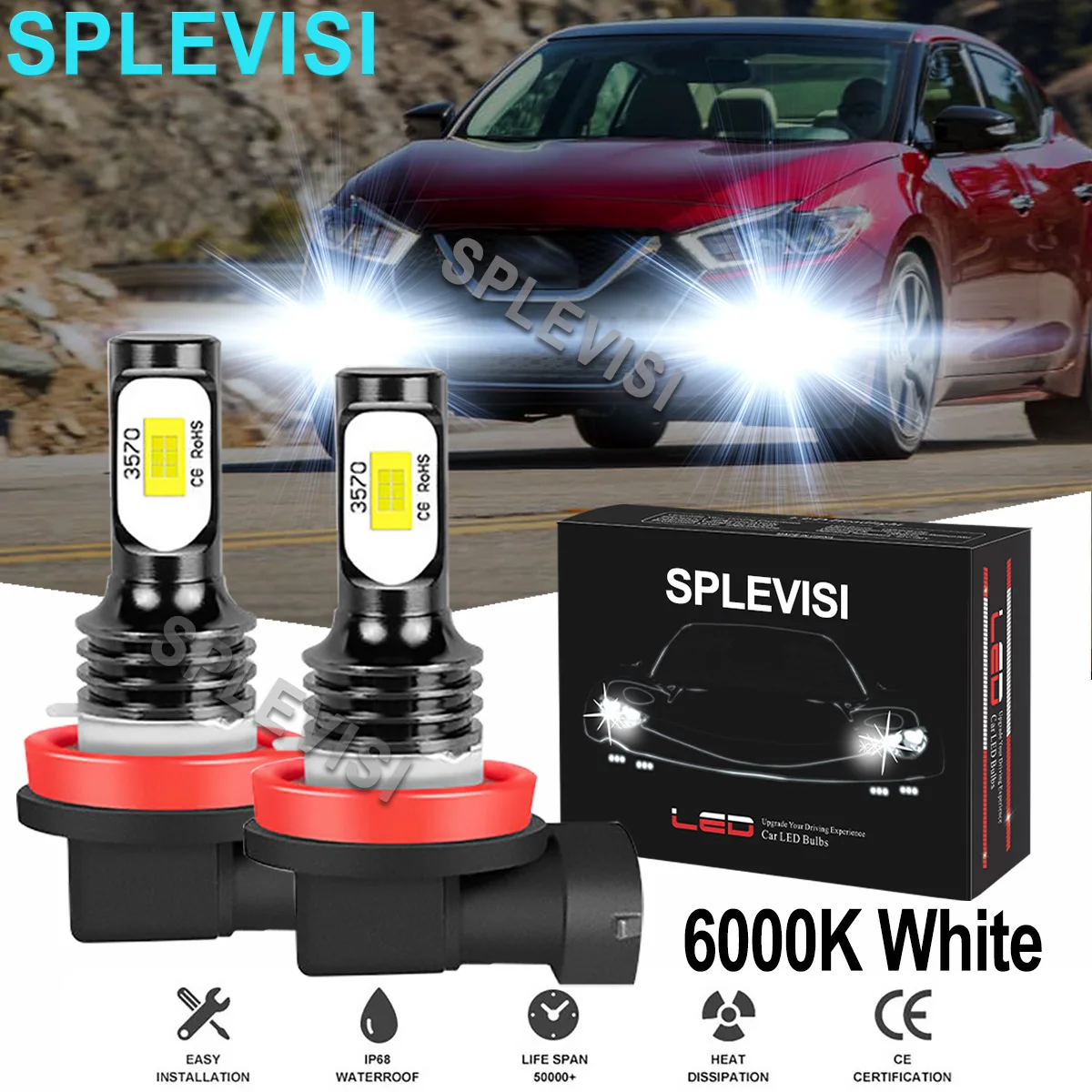 

2x70W White Car LED Fog Light Bulbs 6000K Fit For Nissan Maxima 2016-2018 Nissan Frontier 1998-2019 Nissan Versa Note 2014-2019