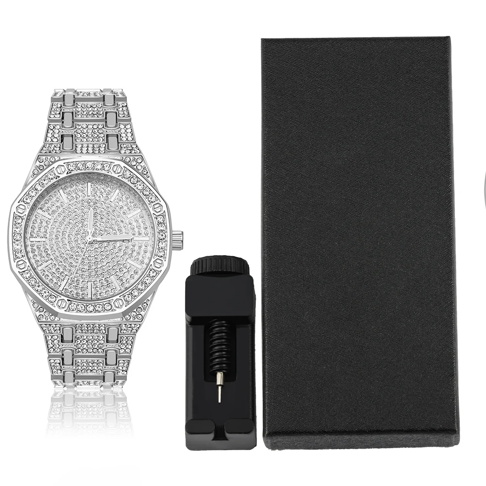 1 шт. стильные кварцевые часы в стиле хип-хоп панк инкрустация цветные бриллианты