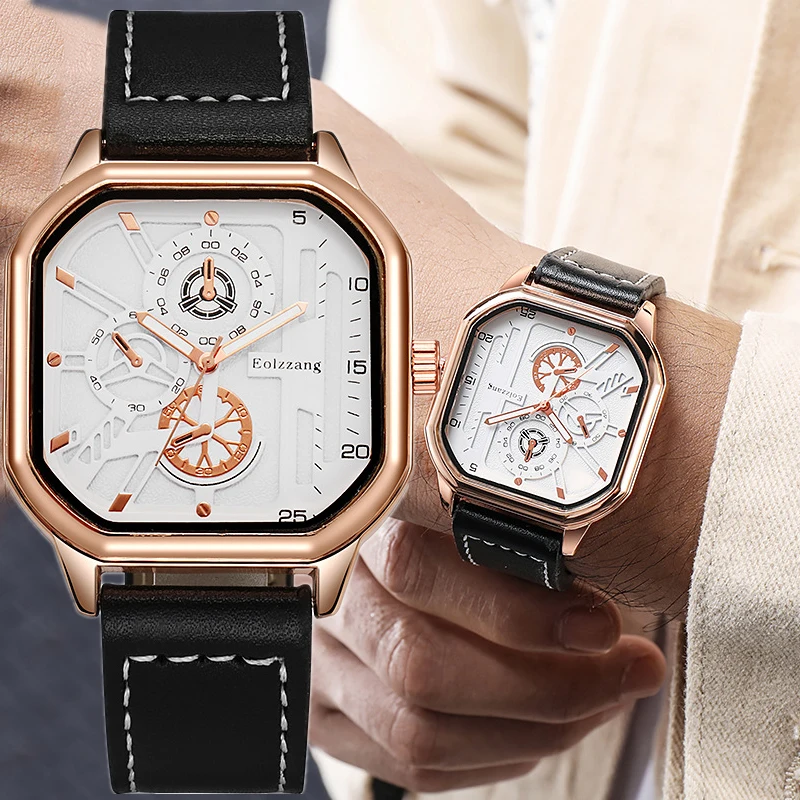 

Black Tech Student British Style 2023 New Square Leather Watch Men's Trend Quartz WristWatch Luxury Brand Jewelry Gift Wholesale