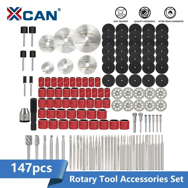 

XCAN Rotary Tool Accessories Kit Diamond Cutting Disc,Metal Cutting Saw Blade ,Sanding Band,Rotary Burr File for Dremel 147pcs