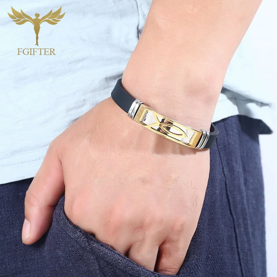 Простые браслеты с изображением Иисуса и рыбы из нержавеющей стали разноцветные