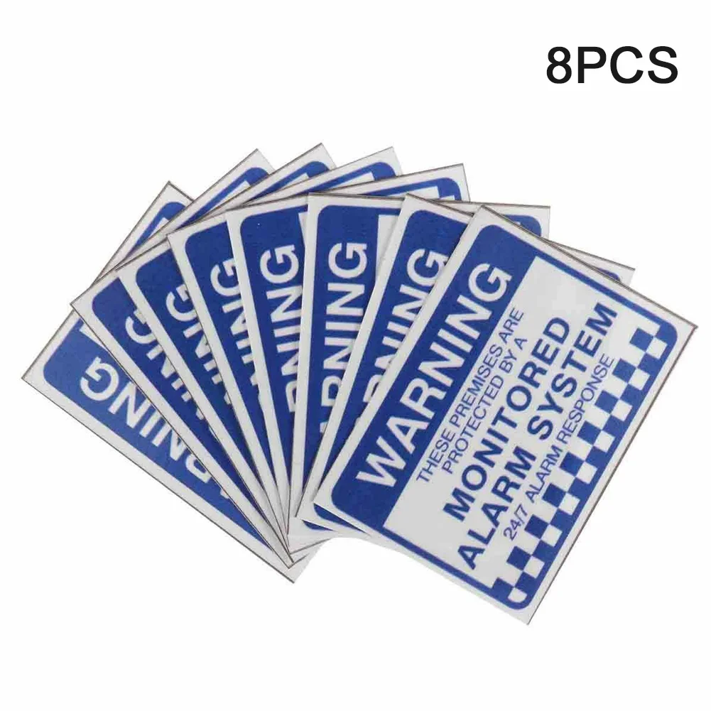 

8pcs Notice Waterproof Monitored Alarm System Sign Easy Apply Self Adhesive Removable Office Warning Security Stickers Home PVC