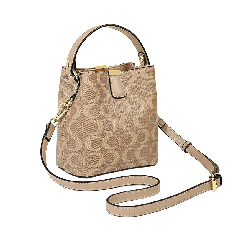 

Women Crossbody Bag Letter Print Bucket Bag Retro Small Messenger Top-handle Bag Fashion Exquisite Shoulder Handbags Brown PM279