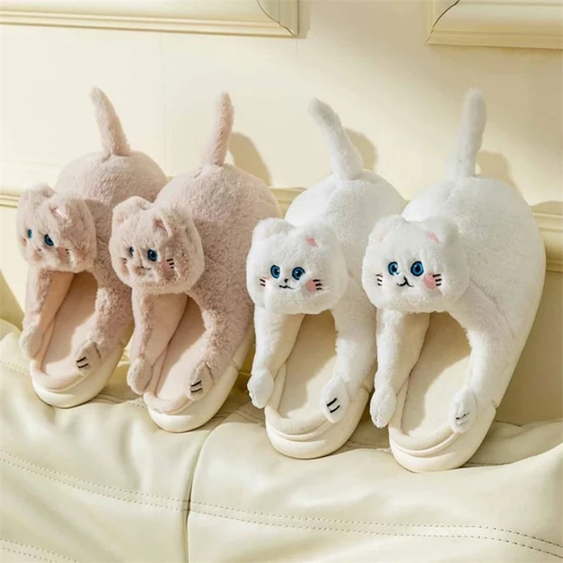 Winter Home Slippers Cute Hug Cat Slippers Soft Sole Cotton Slippers Men Women Winter Warm Floor Slippers Funny Indoor Slippers