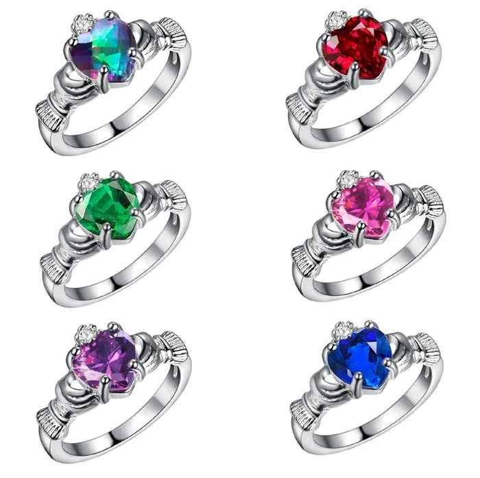 

ANGLANG Luxury Women Heart Shape Engagement Rings AAA Blue Cubic Zirconia Proposal Rings for Girlfriend Fine Anniversary Gift