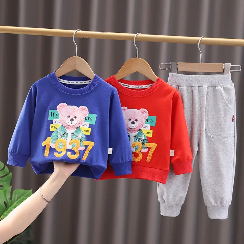 

Fashion Children's Bear Casual Outfit 2022 Autumn New Baby Boy Clothes For Kids Sports Sweater Pants 2-piece Sets 1-4 Years Old