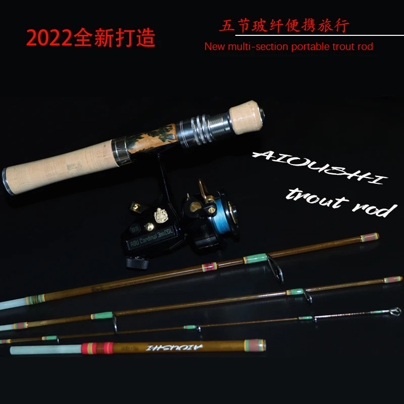 

AIOUSH multifunctional catapult fishing rod 1.39m 5-section hollow fiberglass trout rod, easy to carry, 3A cork ultra-light,