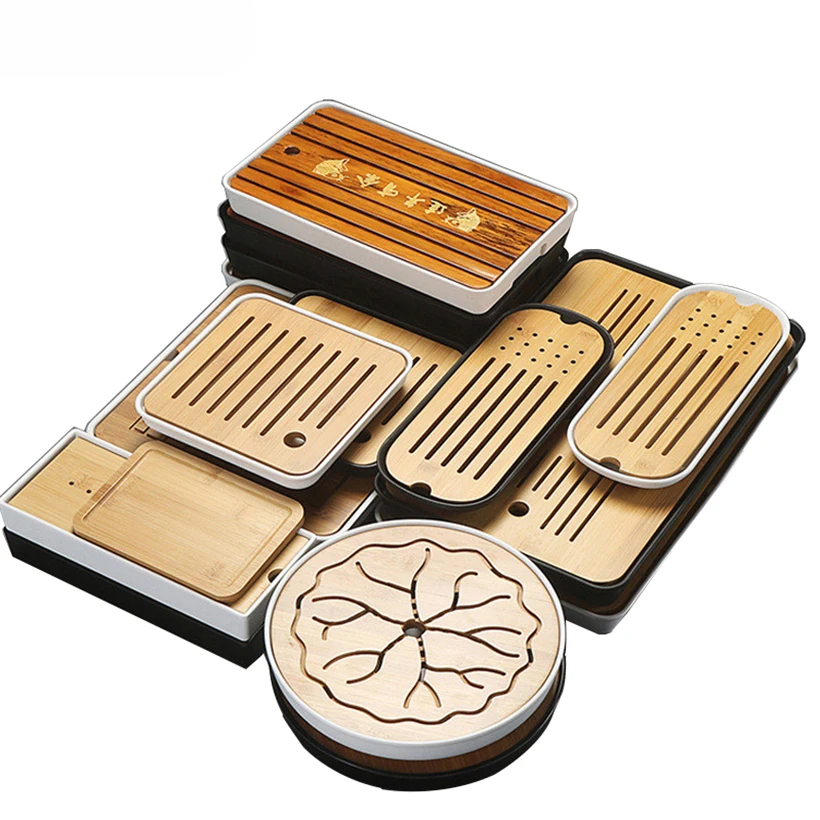 

Несколько китайских бамбуковых чайных подносов, поднос для чая кунг-фу, поднос для стока, поднос для сервировки чая, набор кухонных принадле...
