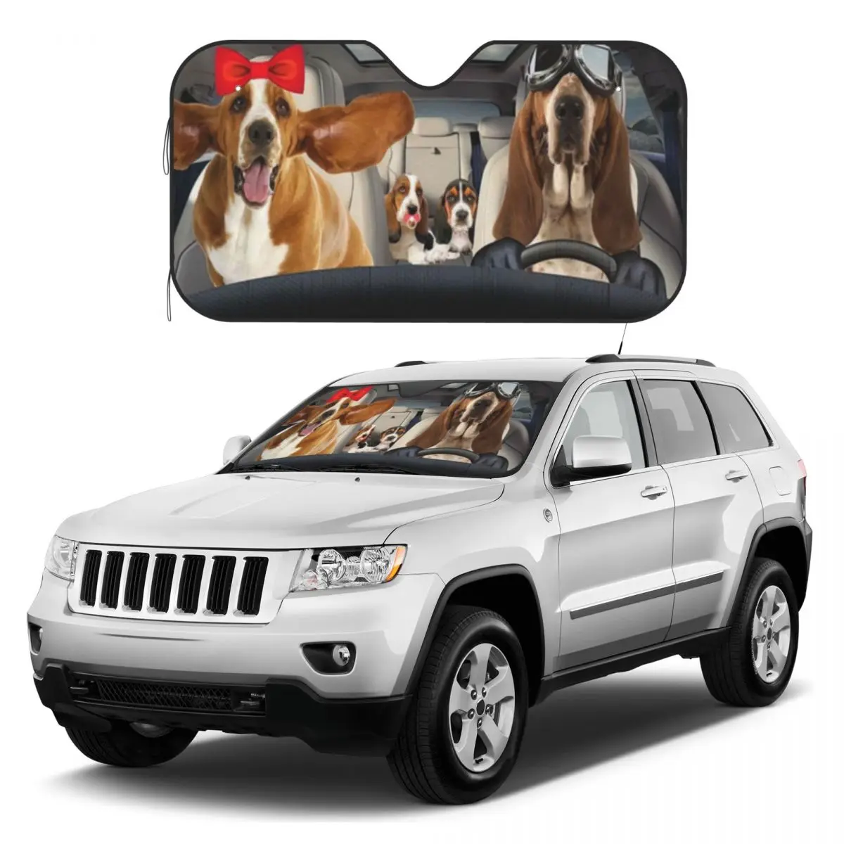 

Basset Hound Family Car Windshield Sunshade Aluminum foil anti ultraviolet sun visor for automobile windshield