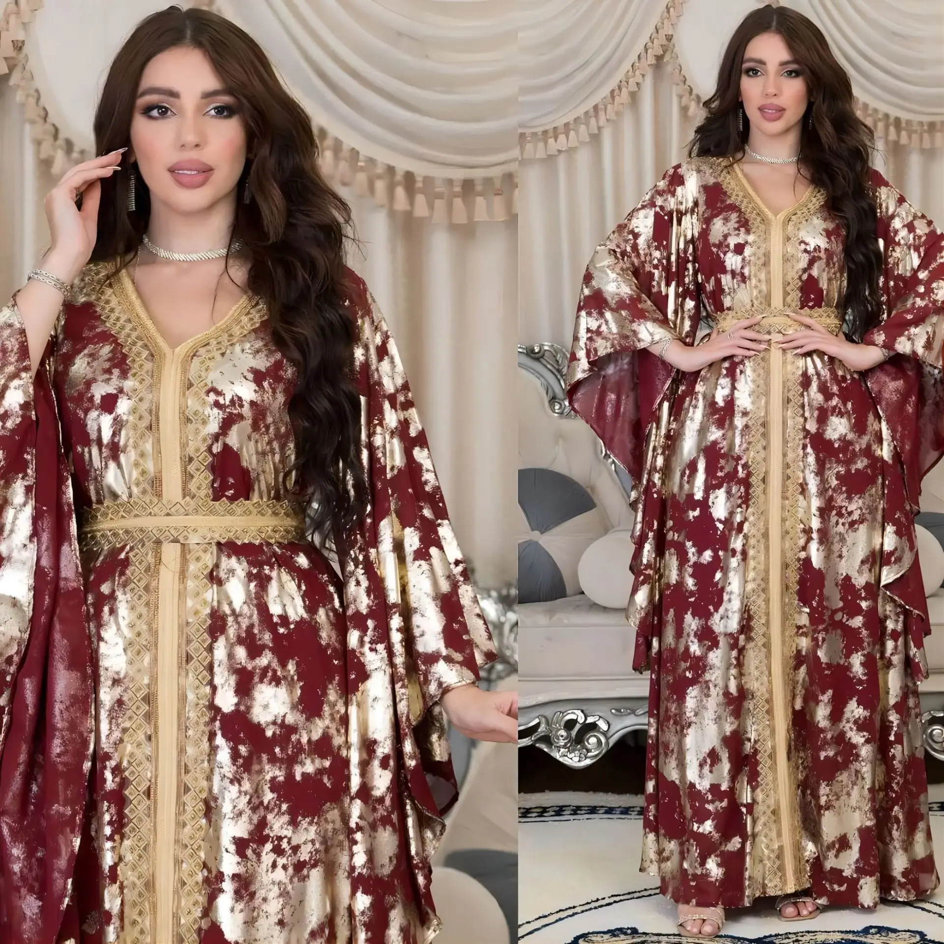Eid Muslim Party Abaya Women Dress Bat Sleeve Prayer Morocco Caftan Chiffon Abayas Gowns Dubai Arabic Maxi Robe Outwear 2023