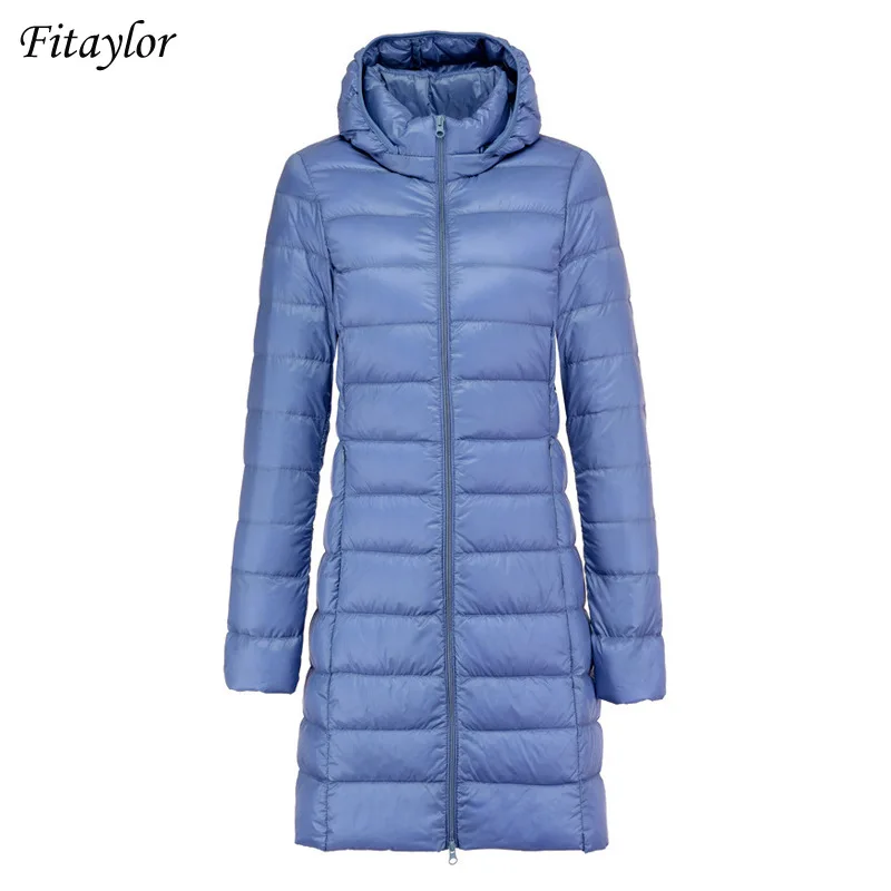 

Fitaylor 2022 Herfst Ultra Licht Lange Dunne Casual Jas Winter Witte Eendendons Jassen Puffer Jacket Hooded Slim Parker Uitloper