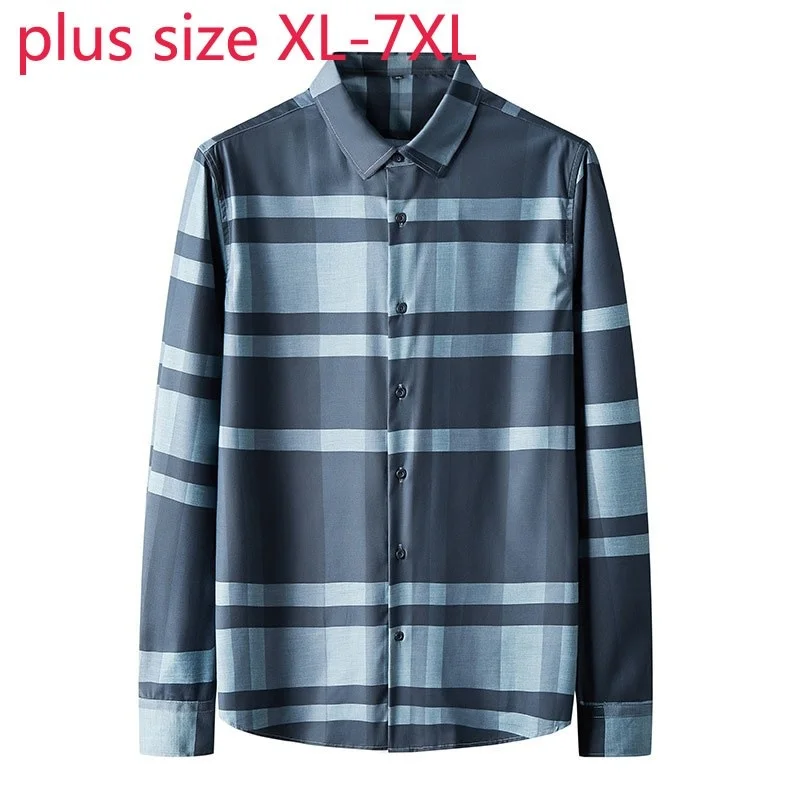 

New Arrival Super Large High Quality Autumn Youth Fashion Casual Striped Long Sleeve Men Shirt Plus Size XL-5XL 6XL 7XL