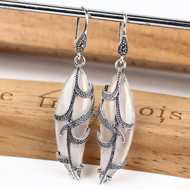 Женские серьги-подвески из серебра 100% пробы с халцедоном | Украшения и аксессуары