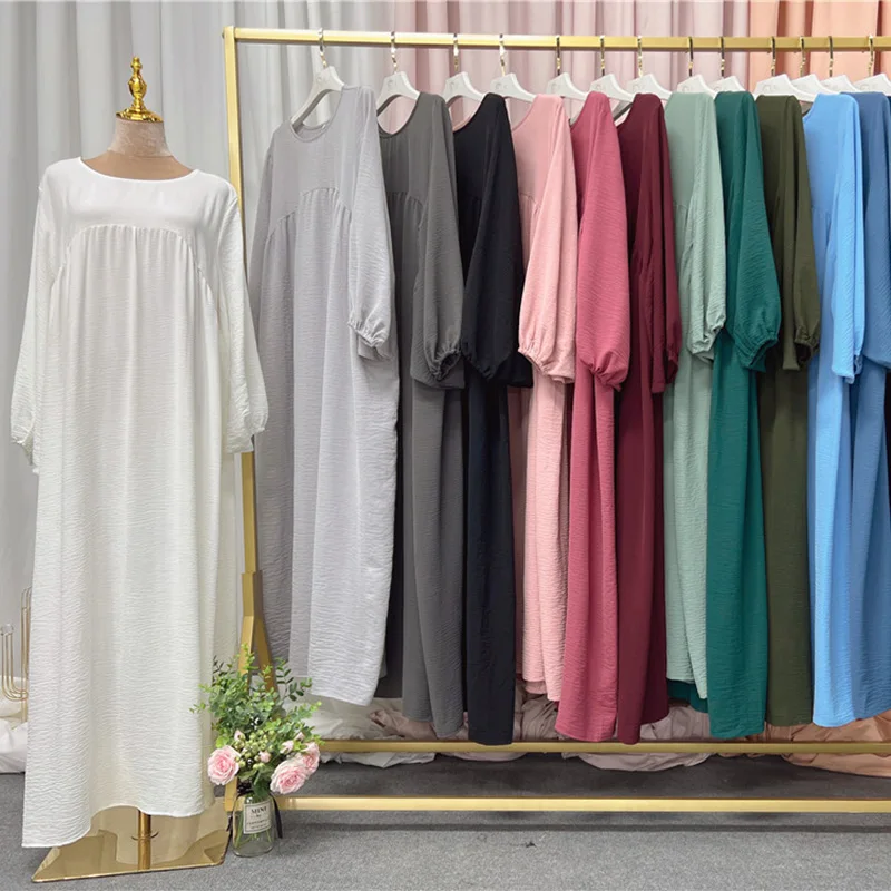 

Ramadan Saudi Arabia Oman women's white robe prayer clothes loose long sleeves thin halal Dubai Muslim dress fashion ethnic robe