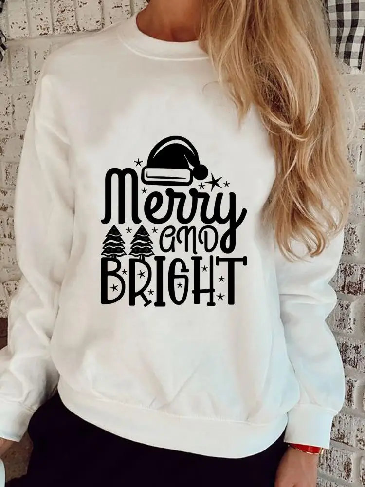 

Lovely Letter Style Trend Pullovers Women Merry Christmas Graphic Sweatshirts Happy New Year Print O-neck Fashion Clothing