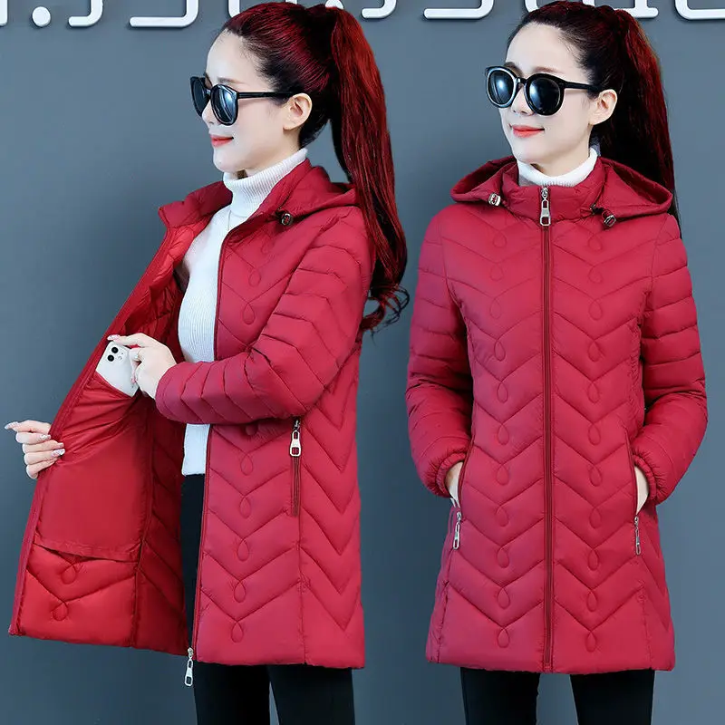 

Winter Light Cotton-padded Jacket Female Fashion Thickening Keep Warm Large Size Ladies Coat Slim Fit Hooded Parka Clothes G446