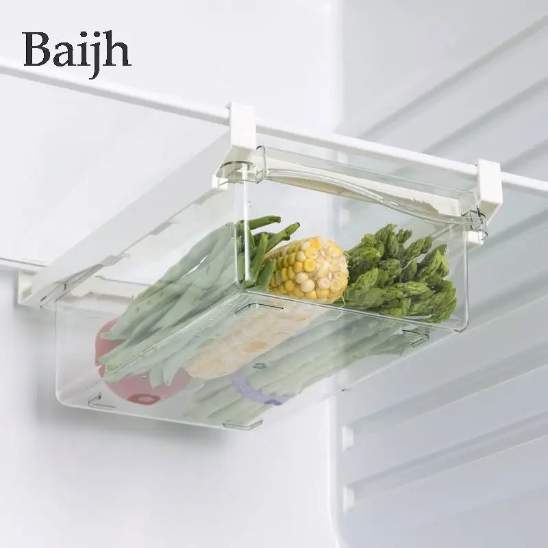 

Organizer Slide Under Shelf Drawer Box Rack Holder Refrigerator DrawerKitchen Fruit Food Storage Box Plastic Clear Fridge