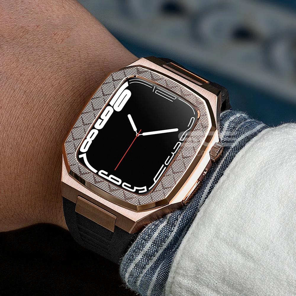 

Роскошный защитный чехол для Apple Watch SE 7 44 45 мм серия 6 5 набор для модификации из силиконовой нержавеющей стали для телефона