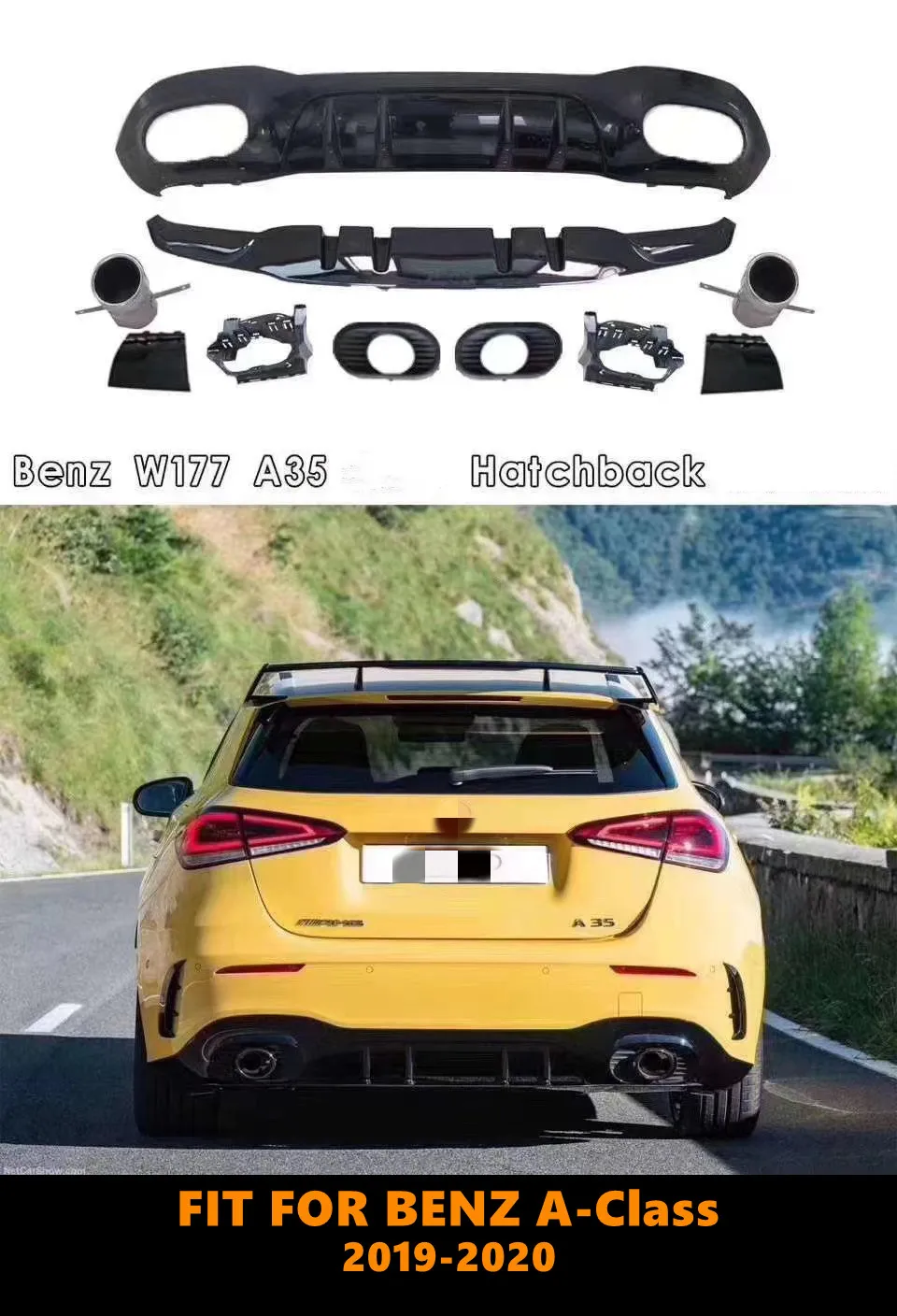 

Rear Bumper Lip Diffuser With Exhaust Pipes Fit For Mercedes Benz A-Class W177 Hatchback Sedan A180 A200 A220 A250 A35 2019-2020