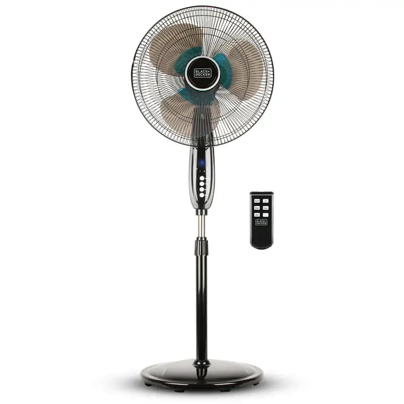 

16" Dual-Blade Oscillating 3-Speed Stand Fan with Remote, BFSD116B, Black