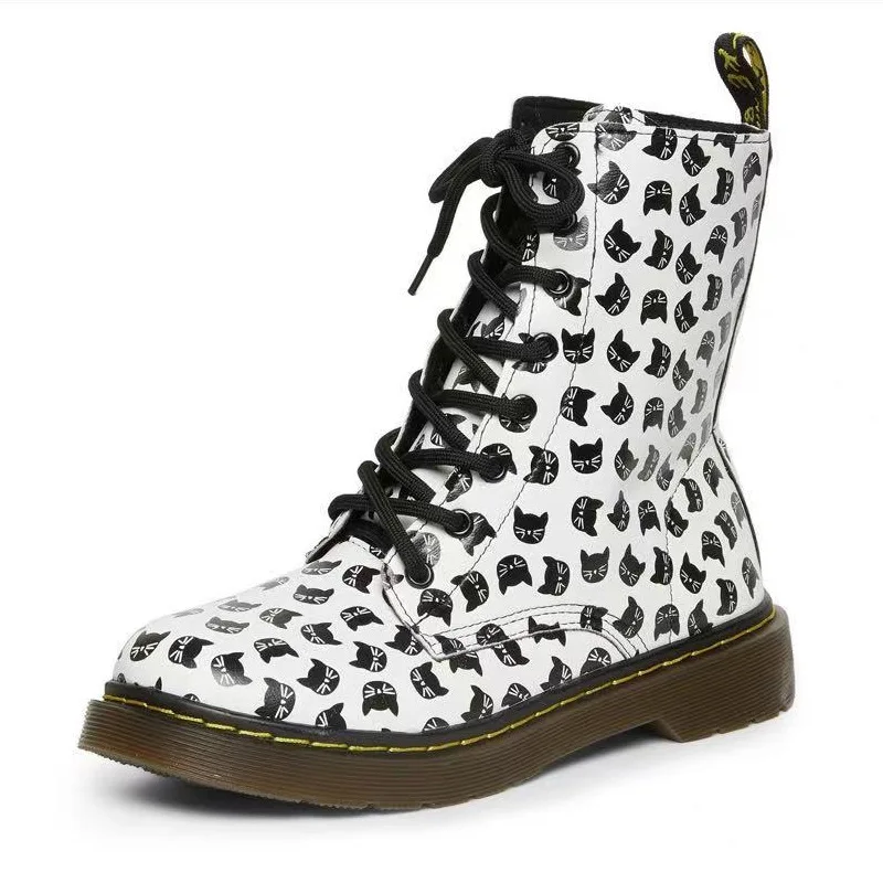 

Женские ботильоны на платформе, теплые ботинки с принтом кошачьей головы в европейском и американском стиле, большой размер, для зимы, 2022