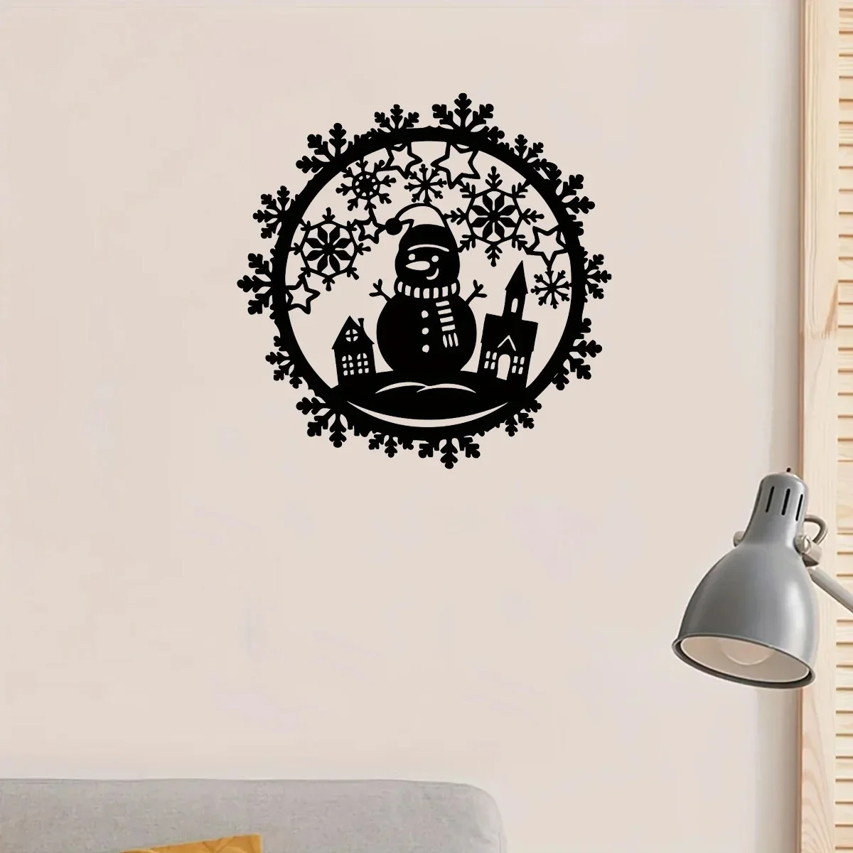 Splendid 1pc Metal Snowman Ornament – Wall Hanging Winter Wreath. Majestic Snowflake and Wreath Grandeur