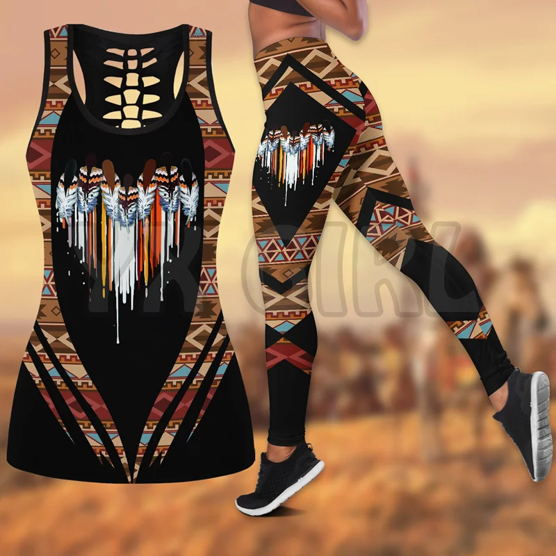 Native Feather 3D Printed Tank Top+Legging Combo Outfit Yoga Fitness Legging Women