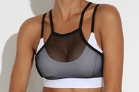 woman sports underwear splicing lightweight breathable comfortable mesh black and white yoga fitness vest bra with chest pad bra