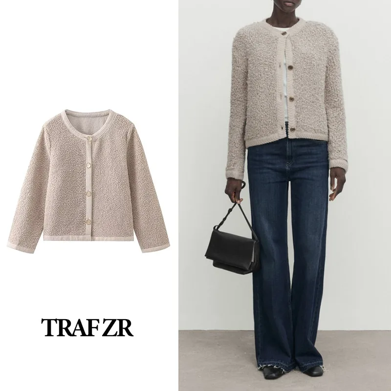 

Зимние женские куртки TRAF ZR, Новое поступление 2023, шерстяные и смешанные пальто, флисовая одежда на молнии в Корейском стиле, осенняя верхняя одежда