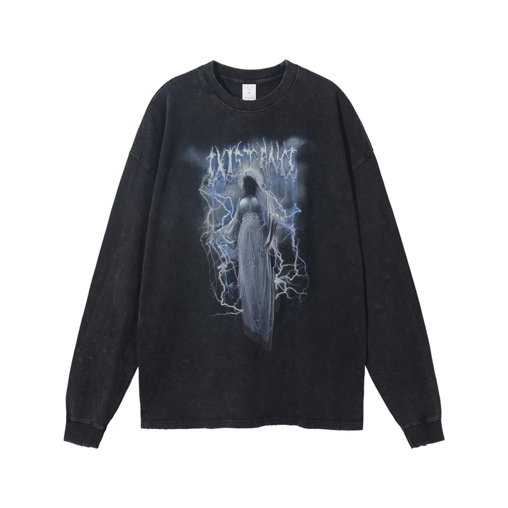 

Anime Demon Cool Unisex Oversized T Shirts Goth Y2k Tops Grunge Retro Black Men's T-shirts Harajuku Streetwear Long Sleeve Tees