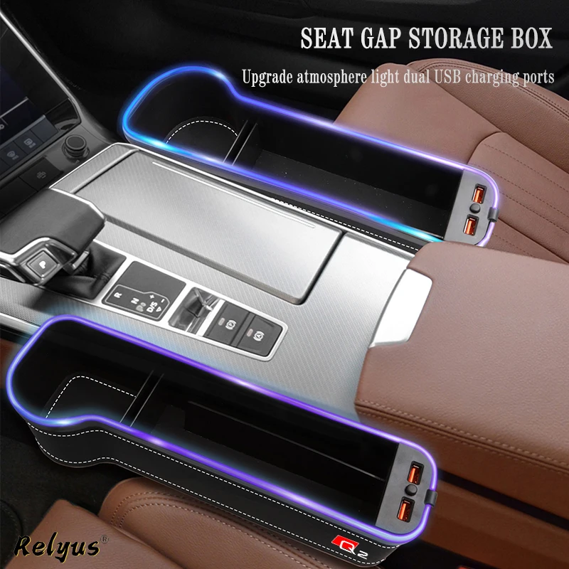 

Car Seat Gap Filler Organizer 7 Colors Atmosphere Lamp Charging for Audi Q2 GAB Auto Storage Box Phone Card Cup Holder Accessory