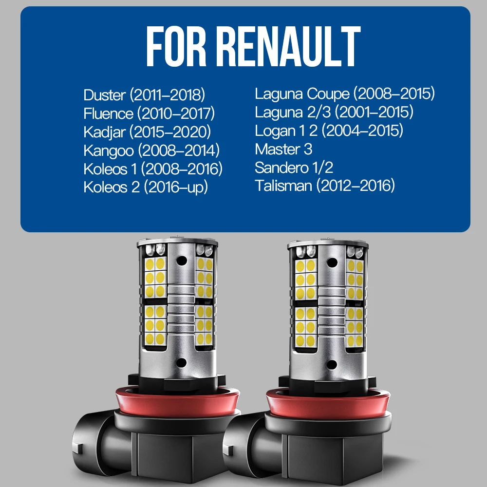 2 шт. светодиодные противотуманные фары H8 H11 H16 Canbus для Renault Duster Fluence Kadjar Kangoo Koleos 1