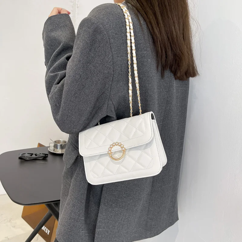 

Lovely, white, exotic, sewing patterns, girls, small square bag, fashion, high quality, Pearl chain, bag, single shoulder bag
