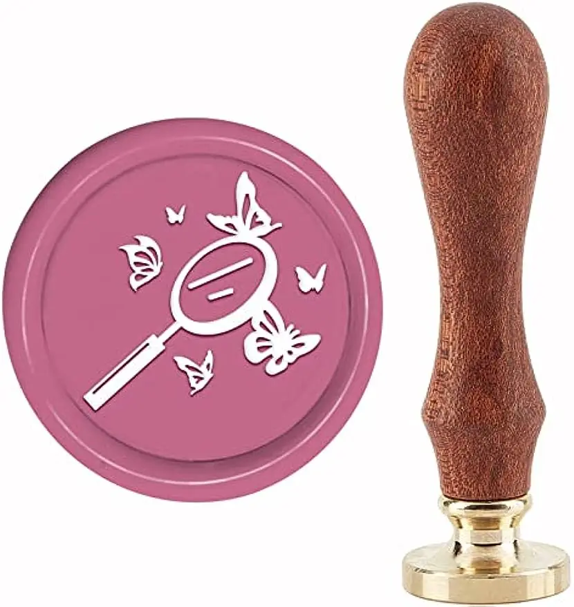 

1PC Butterfly Wax Seal Stamp Magnifying Glass Sealing Wax Stamps 30mm Retro Vintage Removable Brass Stamp Head with Wood Handle